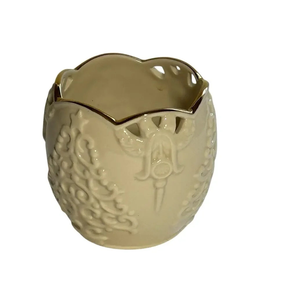 LENOX MERRY LIGHTS Votive Candle Holder Christmas Trees Porcelain Ivory Gold